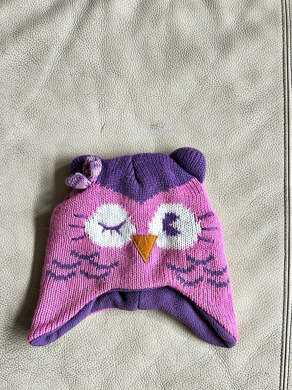 Owl Ear Flap Hat in Pink & Purple Like New